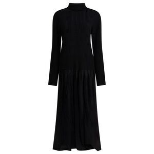 MAX & MOI Ribbed Knit Turtleneck Dress with Flowy Skirt Women BLACK Dresses